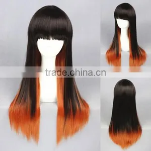 High Quality 65cm Medium Long Straight Black&Orange Color Mixed Lolita Wig Party Wig thumbnail-1
