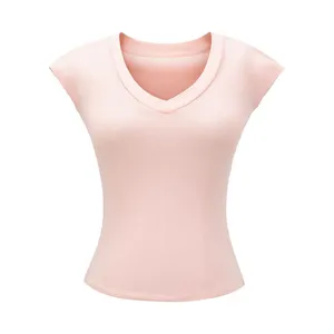 Spicy Girl Sweet Cool Style Big V-neck Collarbone Short Sleeved T-shirt Summer New High Waist Slimming Short Fit Inner Top thumbnail-4