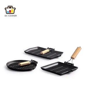 High Quality OEM Service Cast Iron Grill Pan/griddle Pan/bbq Grill Preseasoned Cast Iron Steak Pan Frying Pan With Long Handle thumbnail-1