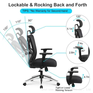 High Back Desk Chair With Adjustable Lumbar Support, Headrest & 3D Armrest - 130°Rocking Mesh Computer Chair thumbnail-2