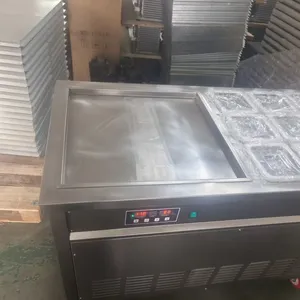 Commercial Fried Ice Cream Roll Machine With Single Square Pan and Double Pan and Material Barrows thumbnail-3
