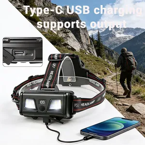 Wholesale Dual Color White Laser Headlamp With Battery Backpack Rear Warning Light Motion Sensor Power Bank Rechargeable Outdoor Head Torch thumbnail-4