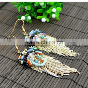 Wholesale Hot Selling Crystal Earrings Gold Long Tassel Earrings thumbnail-3