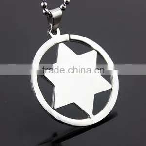 Hexagram Pendant Round Stainless Steel Polishing Process Six-pointed Star Necklace thumbnail-1