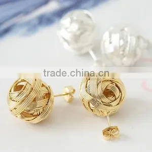 Golden Earring Designs for Women White Stud Earrings Gold Ball Stud Earrings thumbnail-1