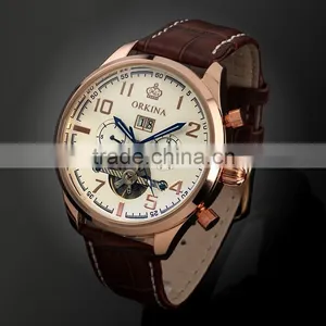 Tourbillon Skeleton Men Wrist Watch Rose Gold Men Automatic Mechanical Watch WM374 thumbnail-1