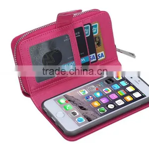 Unique LeatherZipper Wallet Card Slot Mob Phone Cover, Rose Red Protective Case for IPhone 6/6s thumbnail-2