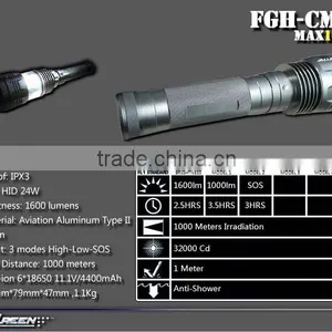 Rechargeable 18650 Hard Anodization 24W HID Camping Flashlight thumbnail-2