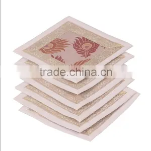 Indian Silk Table Runner With 6 Place Mats & 6 Coaster in White Color Size 16*62 thumbnail-3