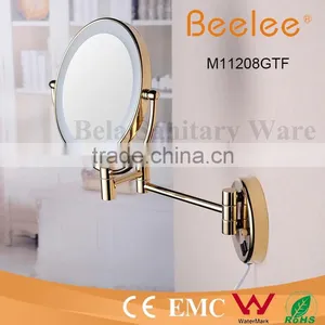Ultra Thin Golden 8.5 Inch Round Foldable Makeup Mirror AC Power Led Wall Mirror thumbnail-3