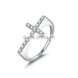 Cross Pattern Design 925 Sterling Silver Clear Cubic Zirconia Crystal Ring thumbnail-1