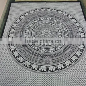 Round Mandala Black White Printed Elephant Tapestry thumbnail-1