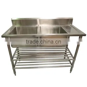 Australia Catering Kitchen Sink With Work Table, Commerical Stainless Steel Kitchen 2 Two Compartment Sink With Drainer thumbnail-1