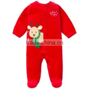 Bright Red Romper With Elk Applique Embroidery Babys Christmas Coverall Romper thumbnail-1