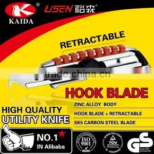 Tool Cutter Auto Retractable Safety Hook Blade Zinc Alloy Utility Cutter Knife thumbnail-1