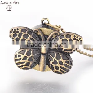 2015 Hot Sale Butterfly Alloy Women Pocket Watch Necklace for Wholesale thumbnail-1