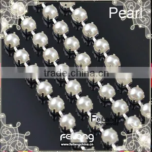 Pearl Cup Chain Silver or Golden Claw,MOQ 50m Paypal Accepted,sparse Chain,cheap Rhinestone Chain thumbnail-1