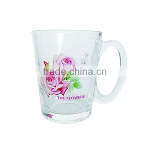 Flower Decal Printed Glass Tea Mug for Promotion thumbnail-1
