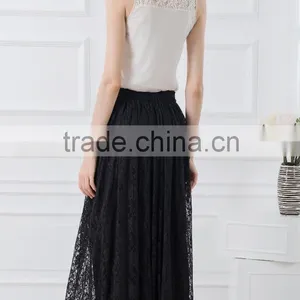 OEM Cheap Price Metalic Lace Suits Designs Tank Tops With Lace Maxi Skirt Black Woman Casual Wear thumbnail-3