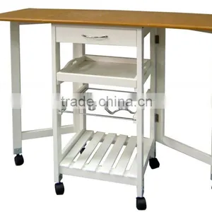 Multifunction Bamboo Kitchen Vegetable Trolley With Drawer and Basket thumbnail-5