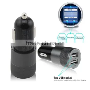 Multifunction 12v 24v 2.1A 1.0A Aluminium Bullet Dual Port USB Universal Car Charger for Iphnoe Ipad Normal Usb Phone thumbnail-4