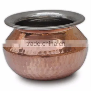 Copper Hammered Serving Hammered Copper Punjabi Handi thumbnail-1