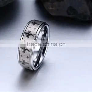 8 mm Cross Band Silver Color Tungsten Carbide Ring thumbnail-4