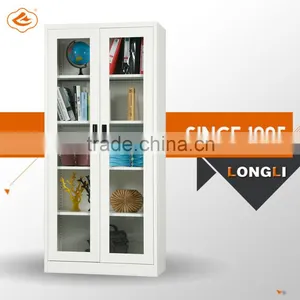 Modern Steel Bookcase Cabinet With 2 Swing Glass Door thumbnail-3