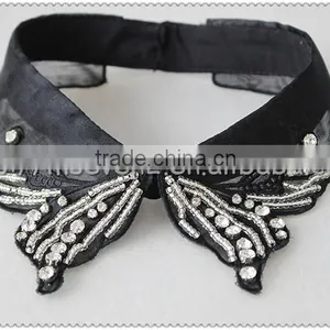 Crystal Beaded Black Flower Necklace, Knitted Flower Collar With Beaded for Garments thumbnail-6