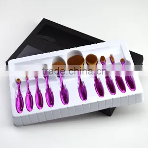 10pcs Oval Brush Set Plastic Handle Soft Synthetic Hair Foundation Powder Tooth Brush Shape Makeup Set thumbnail-5