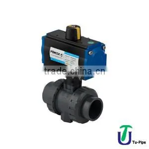 U-PVC Pneumatic Actuation Double Acting True Union Ball Valves For Acid (Two Side Female Threaded) thumbnail-1