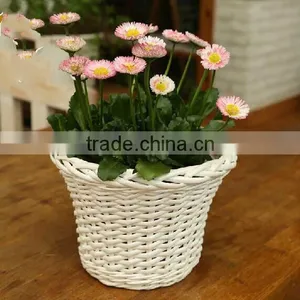 Handmade Wicker Plastic Lined Plant Basket Plant Pot White Wicker Flower Basket thumbnail-1