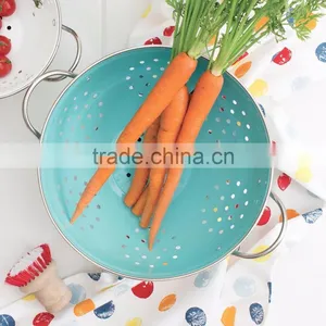 Round Metal Self Draining Pasta Bowl Kitchen Food Washing Strainer Vegetable Conlander thumbnail-4