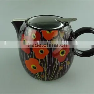 Hot Sale Stock Cheap Ceramic Colorful Round Tea Pot With Stainless Steel Lid thumbnail-6