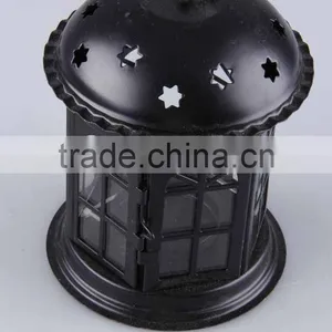 Home Decoration Pavilion Type Candlestick/Portable Iron+Glass Hollow Out Candle Holder thumbnail-1