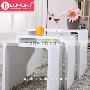 New Design High Gloss Set of 3 Nest Table MDF Wood Side Table Living Room Coffee Table thumbnail-1