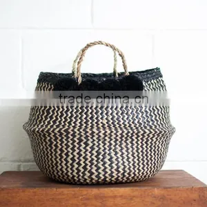 Set of 3 Black Zigzag Pompom Belly Basket thumbnail-2
