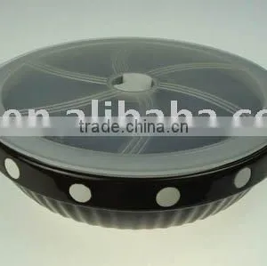Stoneware Casserole With Plastic Cover thumbnail-1