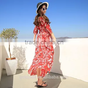Wholesale V Neck Maxi Beach Dress Ladies Western Long Dress thumbnail-2