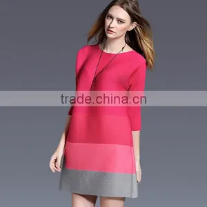 2017 New Design Ladies Striped Stitching Big Size Wrinkle Dress thumbnail-1