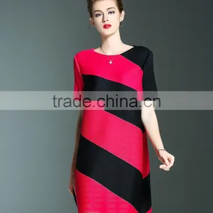Online Shop Women Twill Printed O Neck Pleated Dresses thumbnail-5