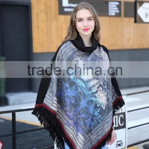 Women Plaid Tartan Scarf Fall Winter 2015 New Tassels Button Down Faux Cashmere Shawl Poncho Cape Wrap Warm Pashmina thumbnail-3