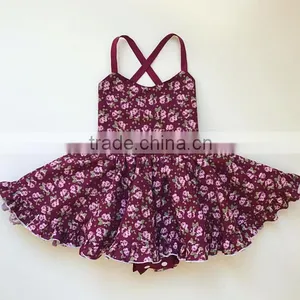 Baby Girl Toddler Girls Vintage Fabric Burgundy Plum Maroon Floral Dress Romper thumbnail-1