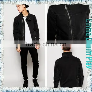 Korean Style Mens Fashion Lapel Zipper Decorated Black Denim Jackets thumbnail-1