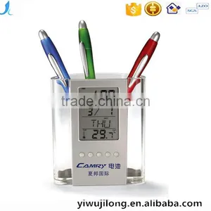 Promotional Office Clander Pen Holder Desktop Clock for Logo Print thumbnail-1