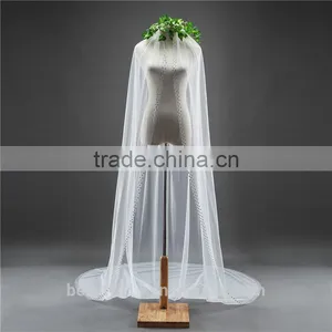 2017 Wholesale Wholesale White Wedding Lace Bridal Veils Long Tulle Veils HL01 thumbnail-4