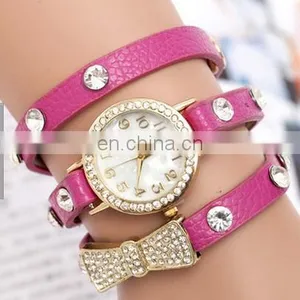 Hot Sell High Quality Rhinestone Bowknot Genuine Cow Leather Retro Watch Vintage Women Dress Watch thumbnail-1