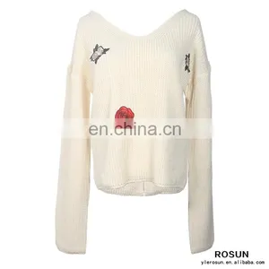 Custom Clothing Manufacturers Wholesale Price Latest Design Flower Pattern Sweater as Cheap Girls Top With Embroidery Patch thumbnail-6