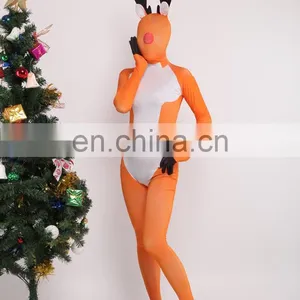 Christmas Day Santa Deer Full Body Spandex Lycra Cosplay Costume Orange thumbnail-2