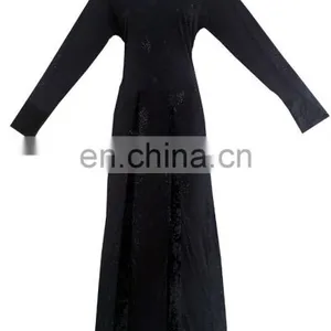 Black Lycra(Stretchable) + Velvet Diamond Stone Work Islamic Burqa / Casual Daily Wear Islamic Burkha thumbnail-2